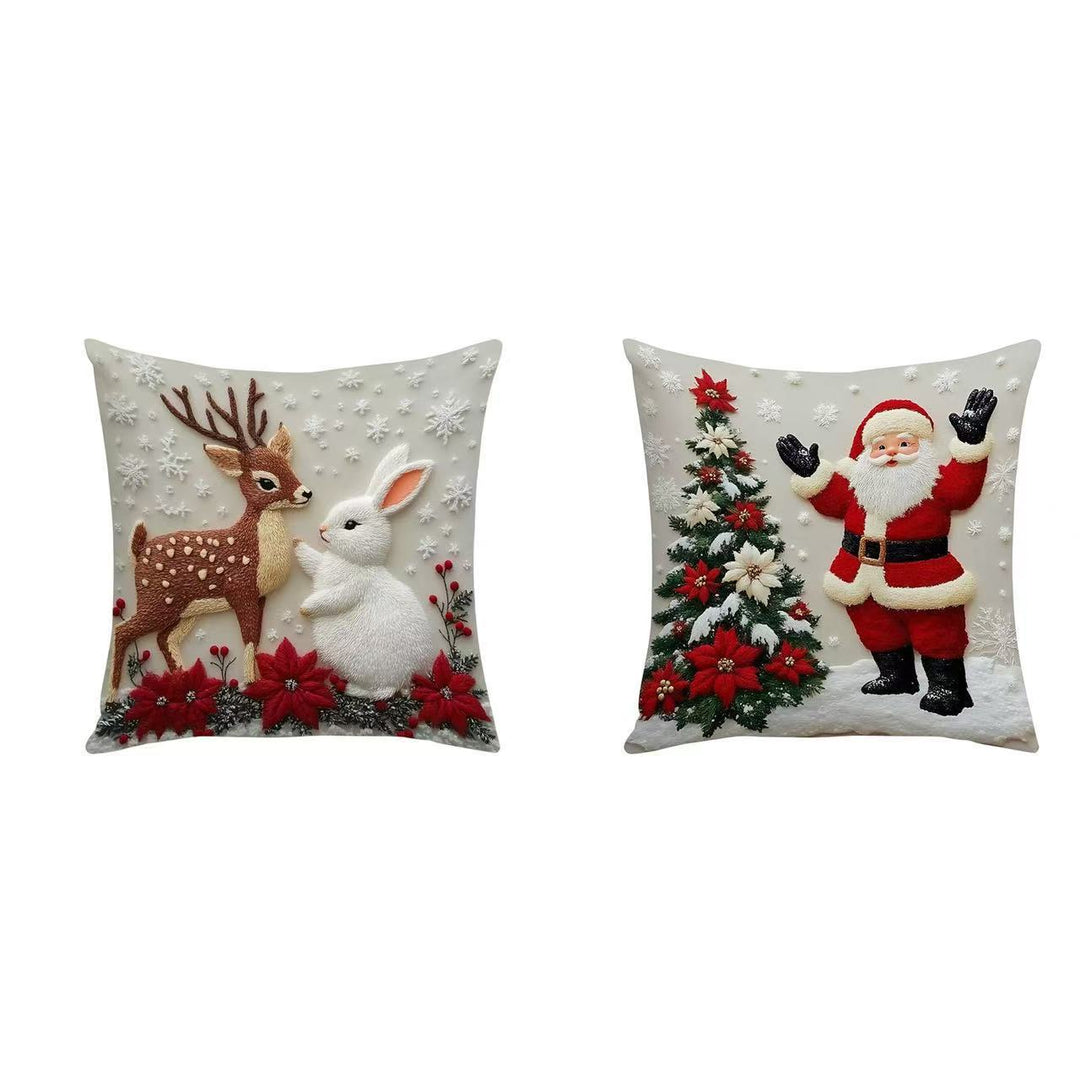 Festive Embroidered Holiday Throw Pillow Set