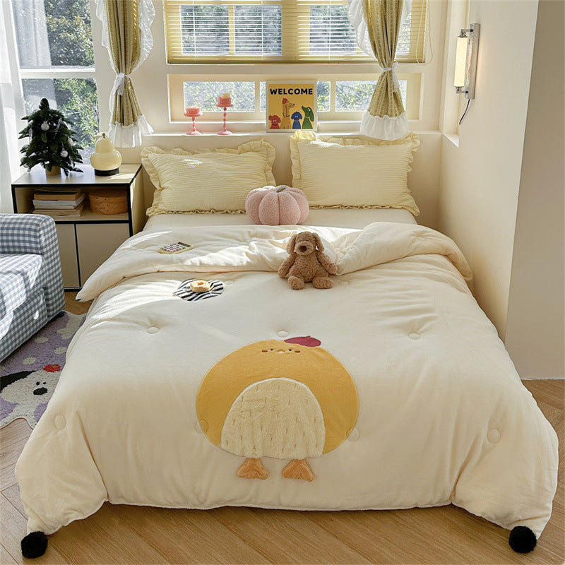 Plush Appliqué Teddy Microfiber Duvet Cover Set