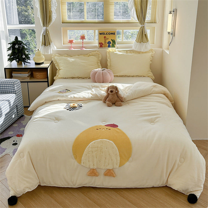 Plush Appliqué Teddy Microfiber Duvet Cover Set