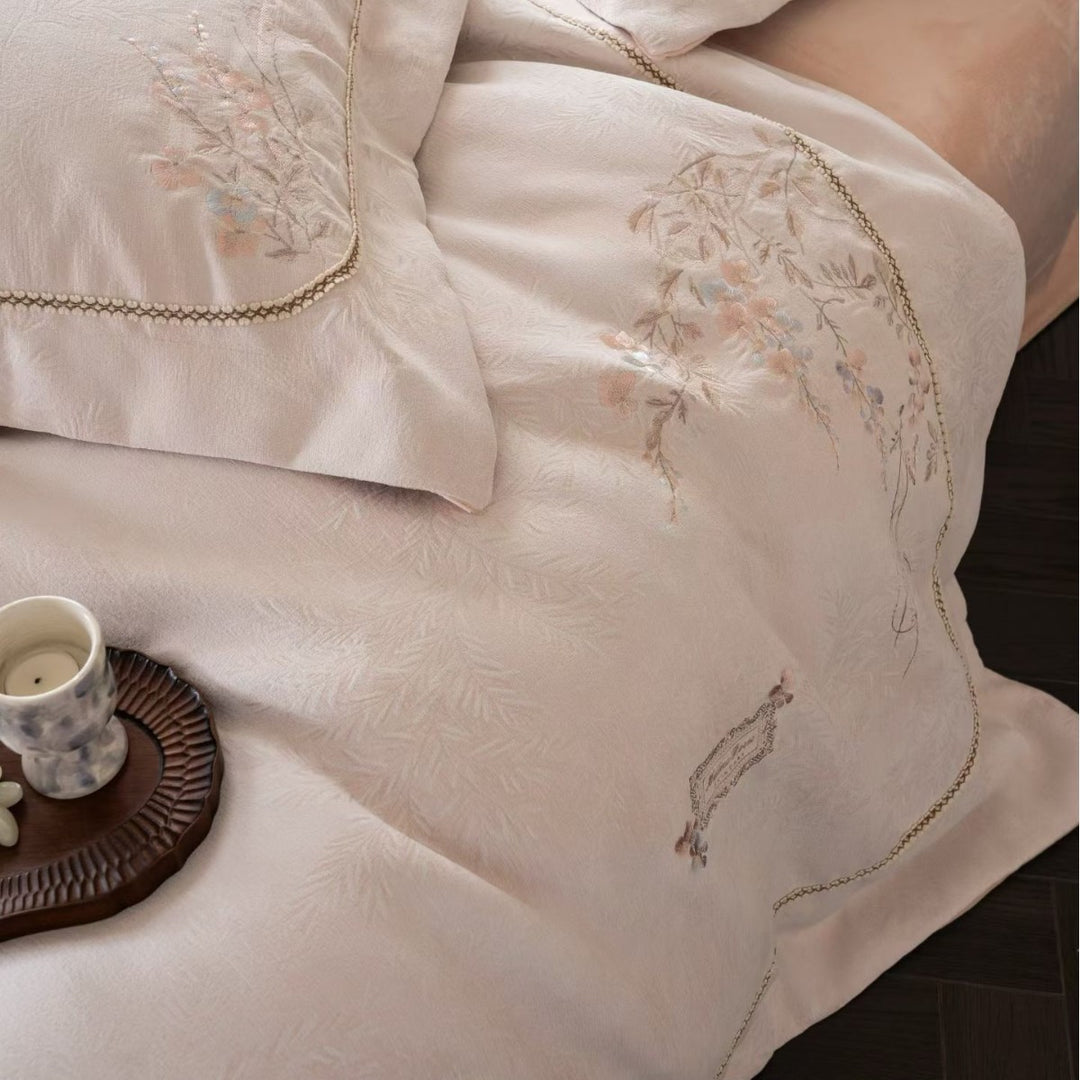 Embroidered Botanical Jacquard Duvet Cover Set