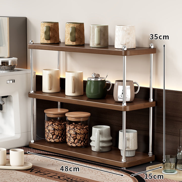 Countertop Three-Tier Coffee Station Organizer Shelf with Stainless Poles