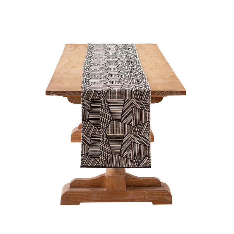 Modern cotton table runner with geometric line jacquard Stornfield