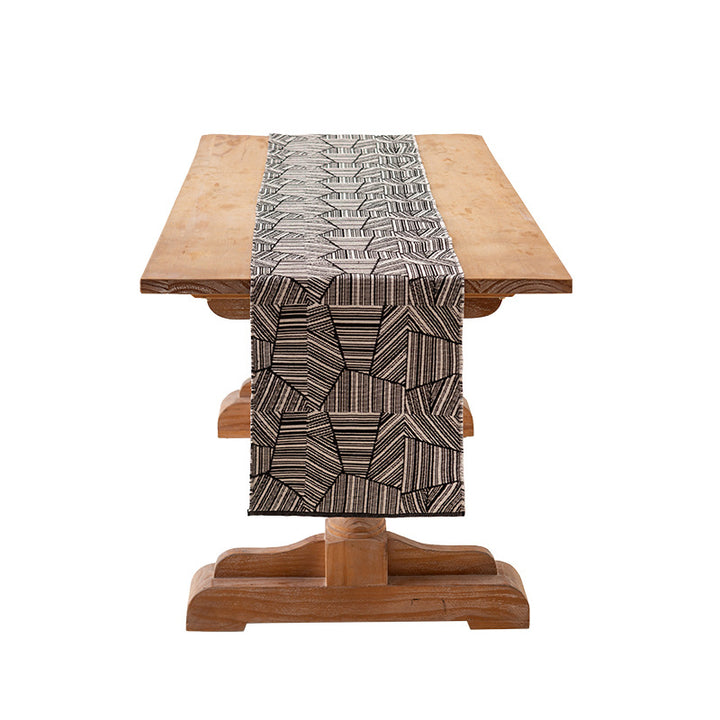 Modern cotton table runner with geometric line jacquard Stornfield