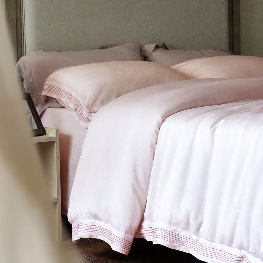 Washed Linen Duvet Cover Set with Pleated Hem