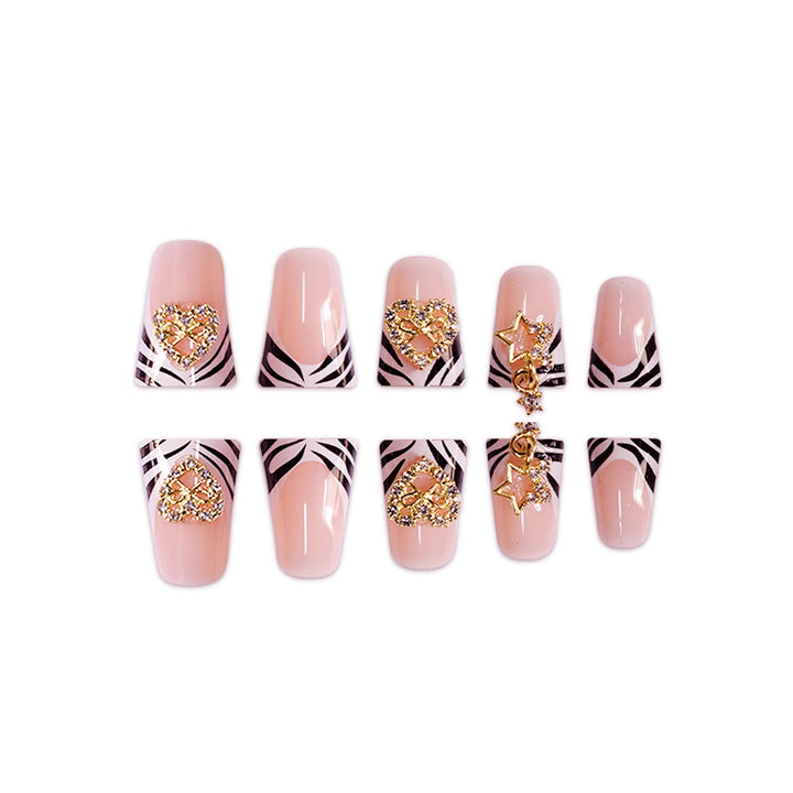 Decorative Rhinestone and Zebra Pattern Press-On Nails Stornfield