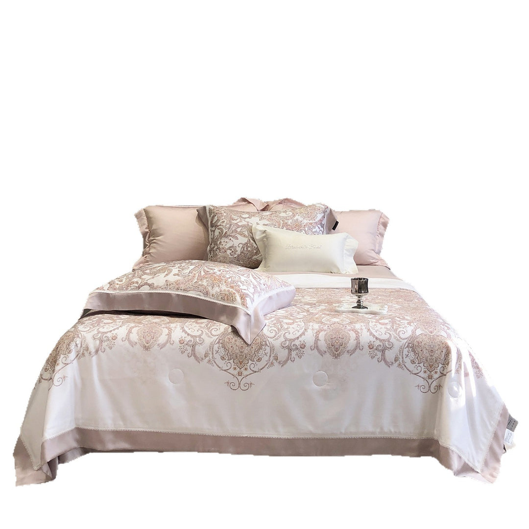 Pillowcase set made of cotton satin with delicate lace trim and satin piping
