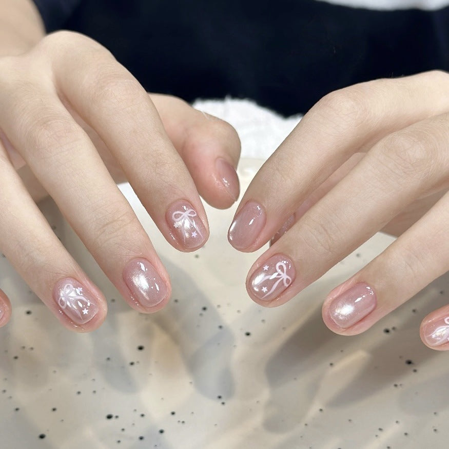 Press-On Nail Art Set with Decorative Bow Design