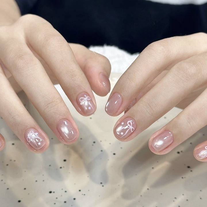 Press-On Nail Art Set with Decorative Bow Design