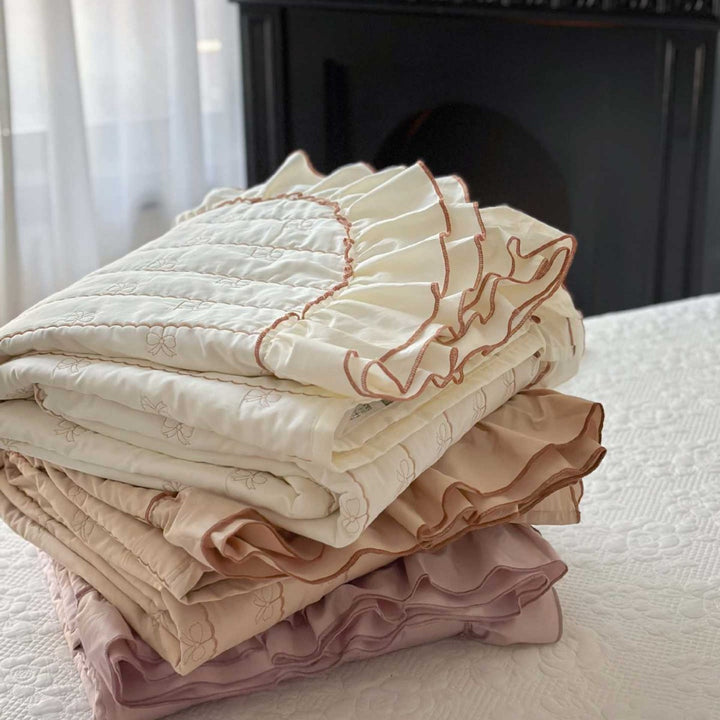 Quilted Ruffled Duvet Cover Set with Satin-Trim Pillow Shams