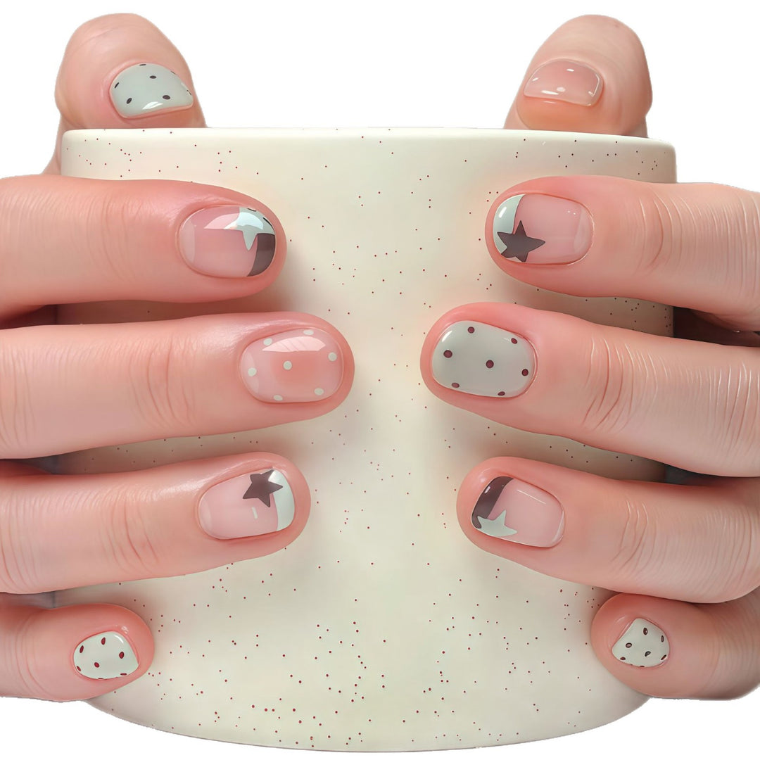 Artistic Press-On Nail Set with Geometric Patterns Stornfield