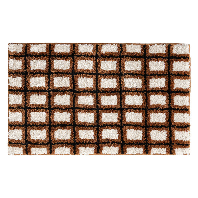 tufted bath mat with checked retro pattern and anti-slip back