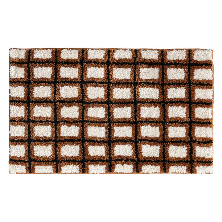 tufted bath mat with checked retro pattern and anti-slip back