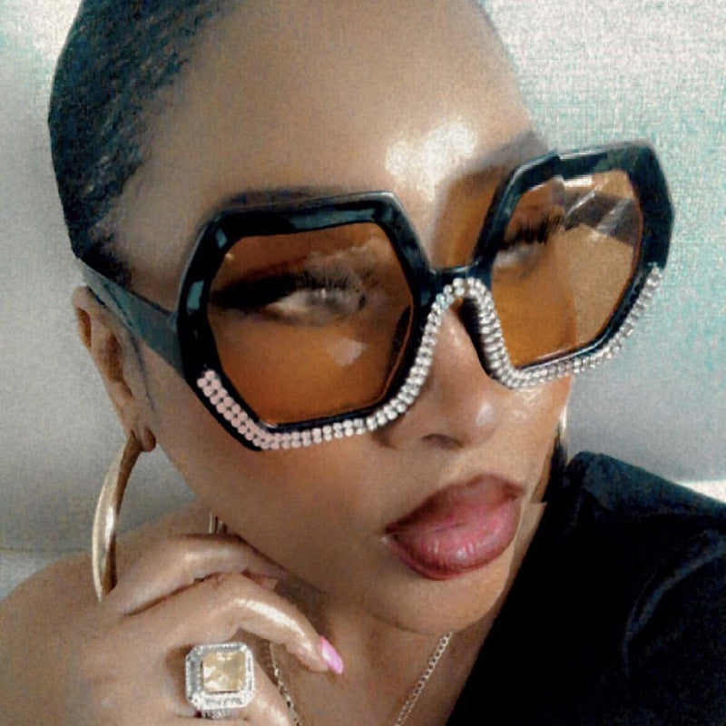 Women's extravagant sunglasses with hexagonal frame and rhinestone accents Stornfield