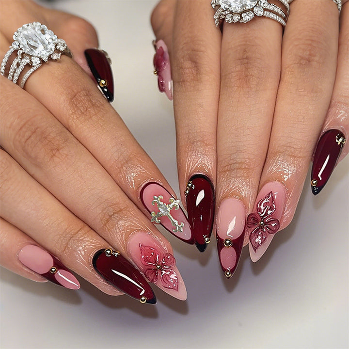 Artistic Press-On Nail Set with Floral and Ombre Design Stornfield