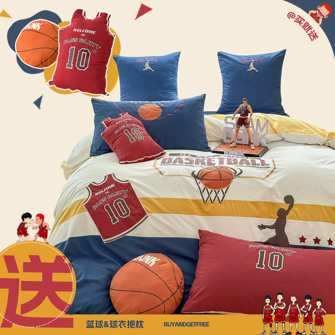 Child bed linen set with sporty basketball print made of breathable cotton percale