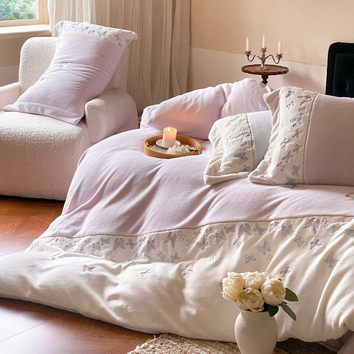 Embroidered Butterfly Cotton Sateen Duvet Cover Set with Pillow Shams