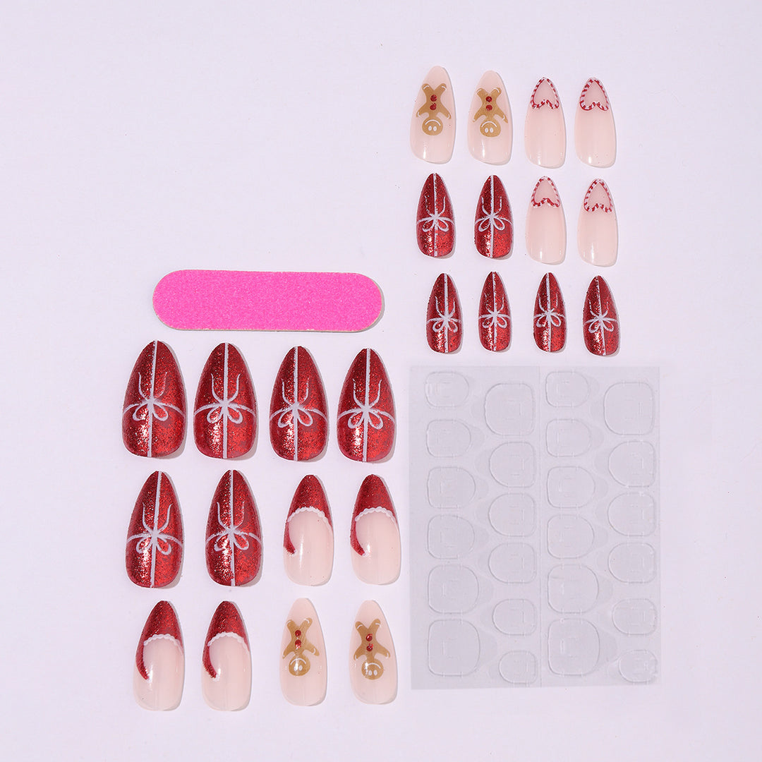 Artificial nail set with festive candy cane and gingerbread pattern Stornfield