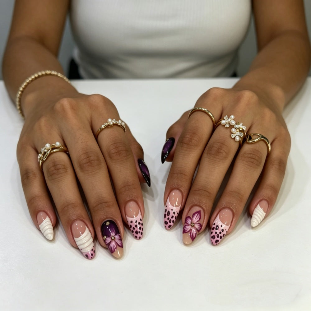 Artistic Floral and Textured Press-On Nail Set Stornfield