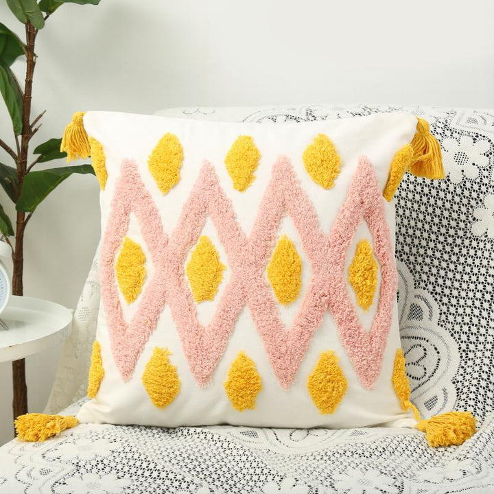 Boho Textured Chevron Tassel Throw Pillow Cover