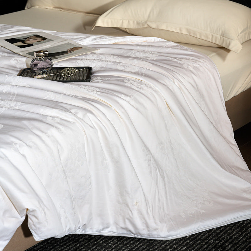 Elegant jacquard bed linen set made of cotton satin with a fine relief texture and hotel-style pillowcases