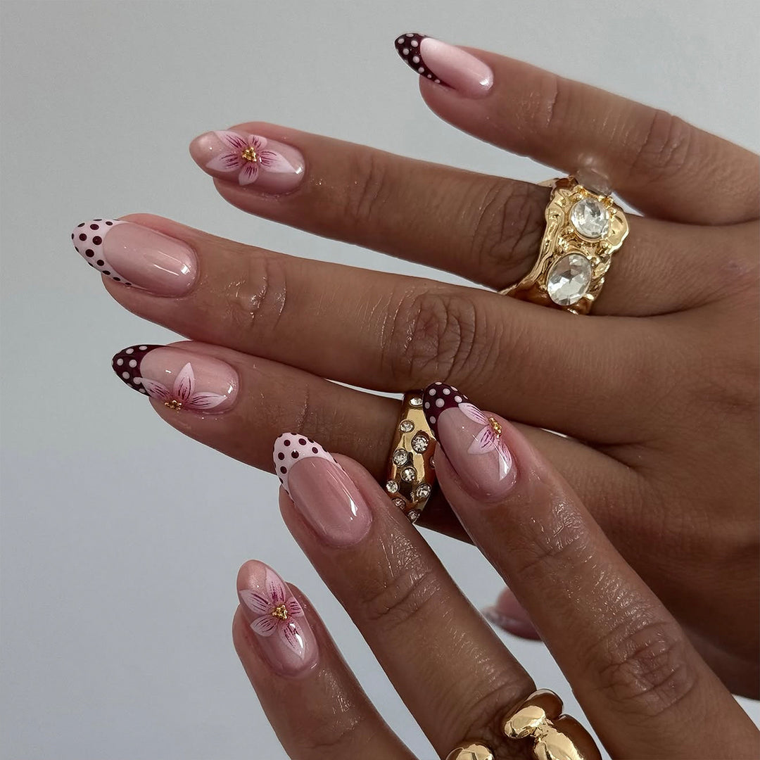 Artful Nail Extensions with Flower and Dot Design Stornfield
