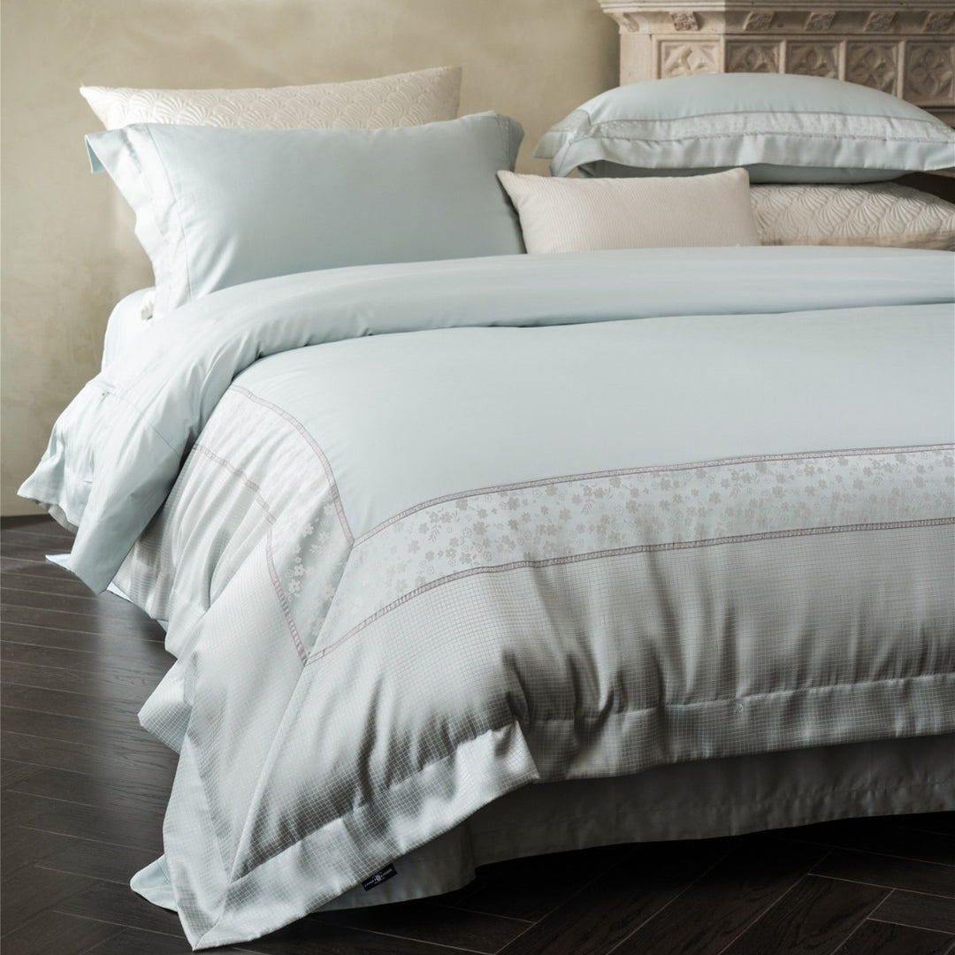 Cotton Sateen Duvet Cover Set with Embroidered Border and Pillow Shams