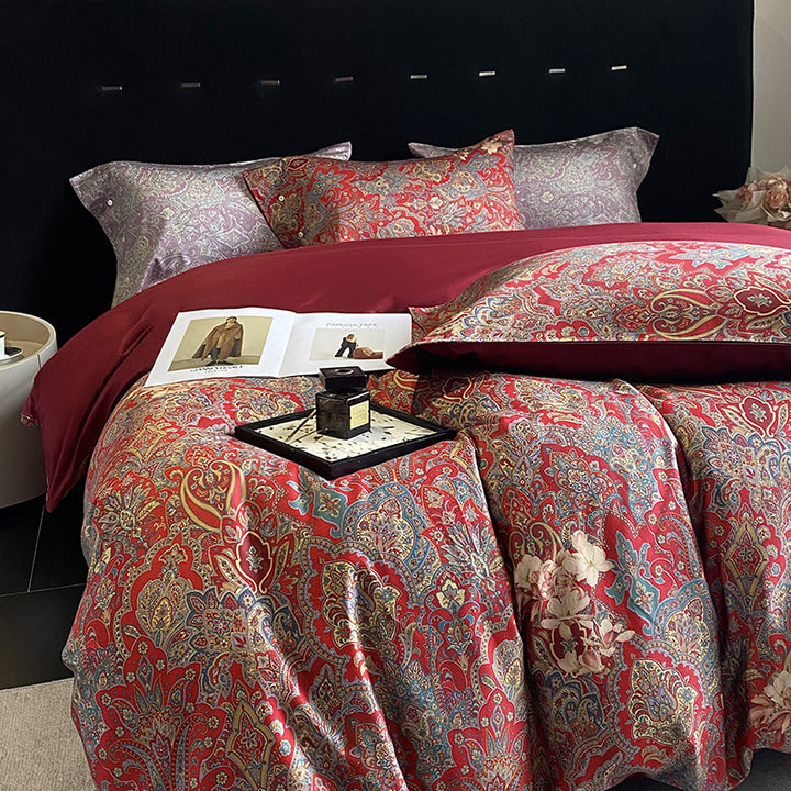 Panda Print Cotton Sateen Duvet Cover Set with Reversible Solid Backing and Button Closure