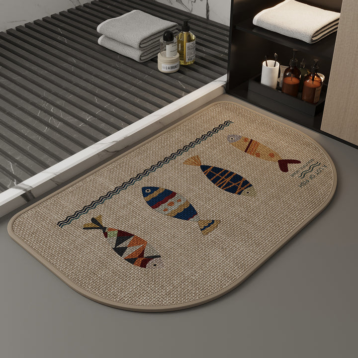 Decorative Coastal Fish-Themed Bath Mat for Bathroom
