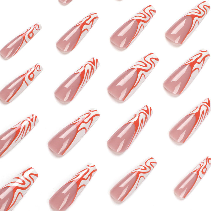 Artistic Nail Extensions with Modern Wave Pattern Stornfield
