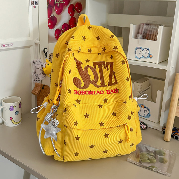 Stylish Star-Embellished Corduroy Backpack Stornfield
