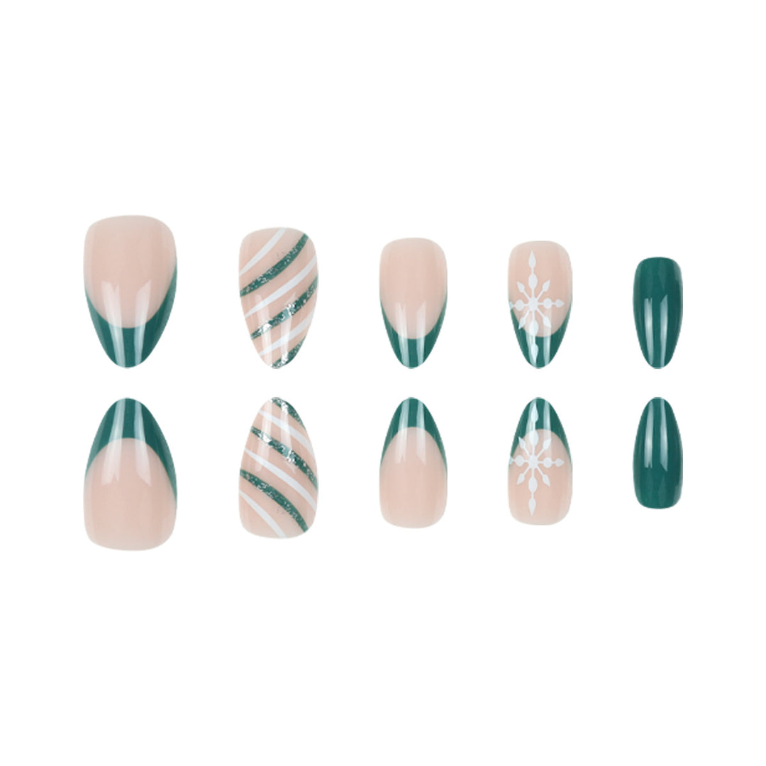 Premium Stiletto Press-On Nail Art Set with Snowflake and Striped Design Stornfield
