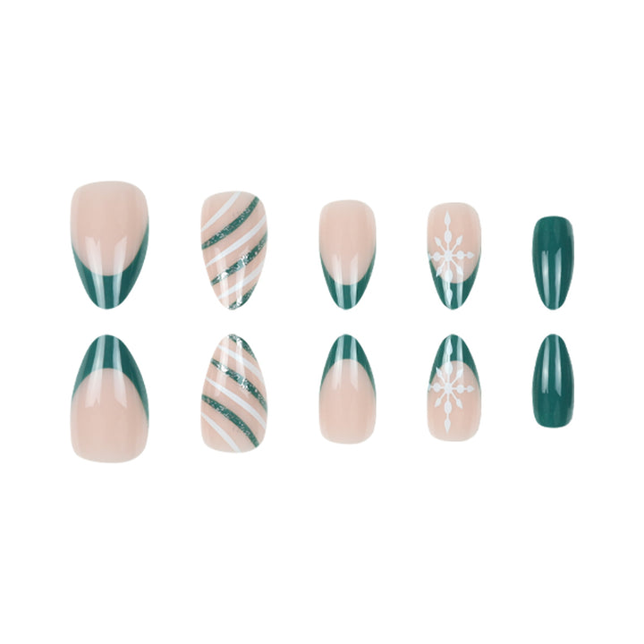 Premium Stiletto Press-On Nail Art Set with Snowflake and Striped Design Stornfield