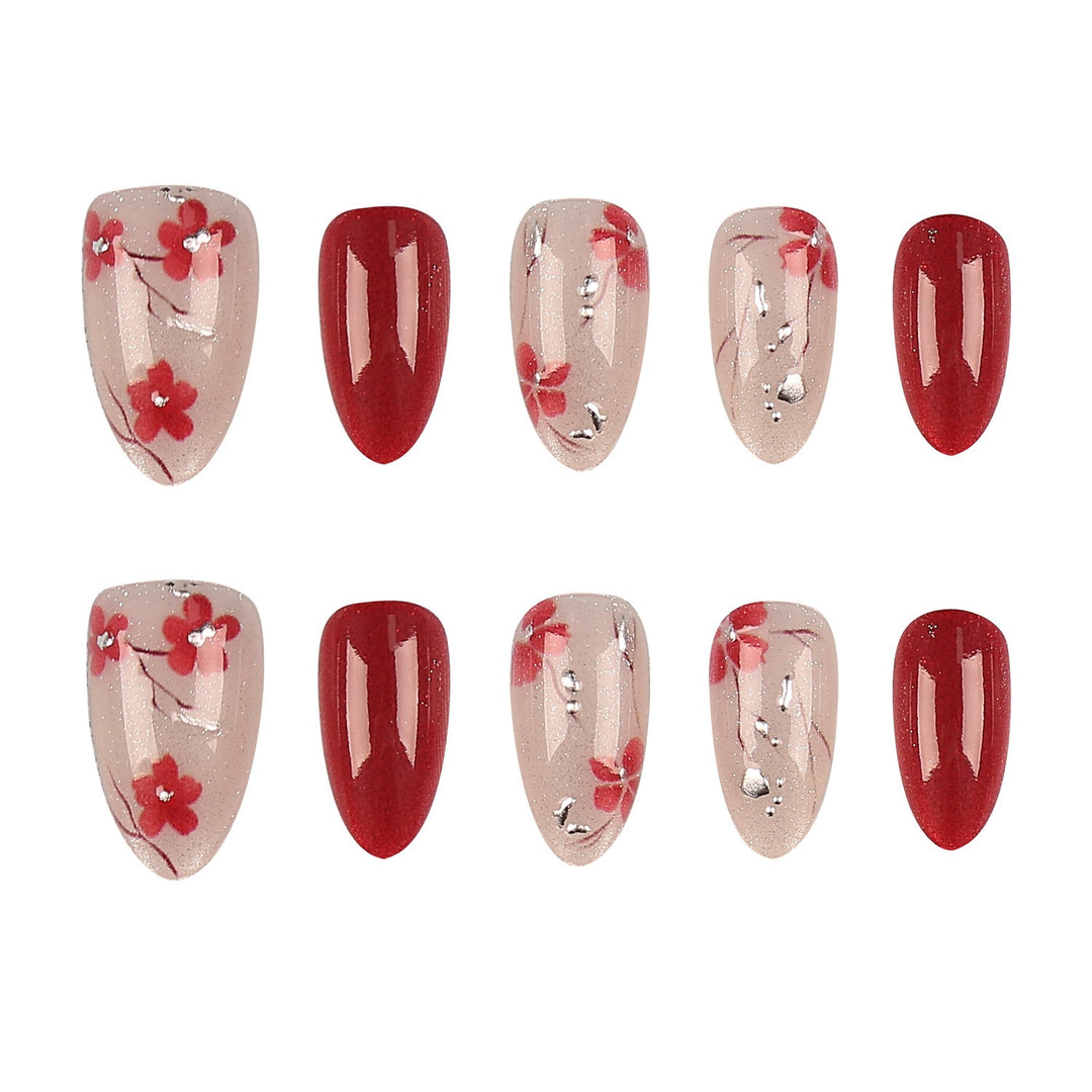 Floral Accent Press-On Nail Tips Set