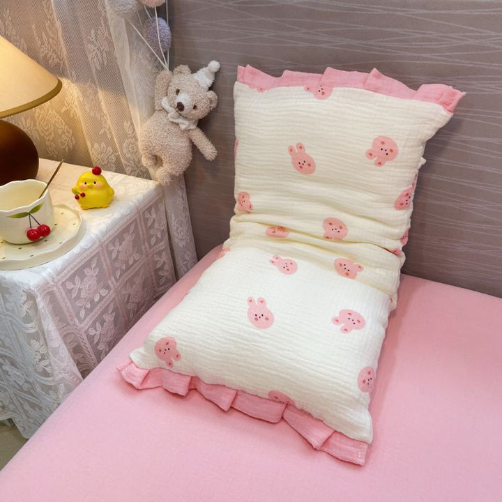 Cozy reading pillow with ruffles and muslin cotton cover