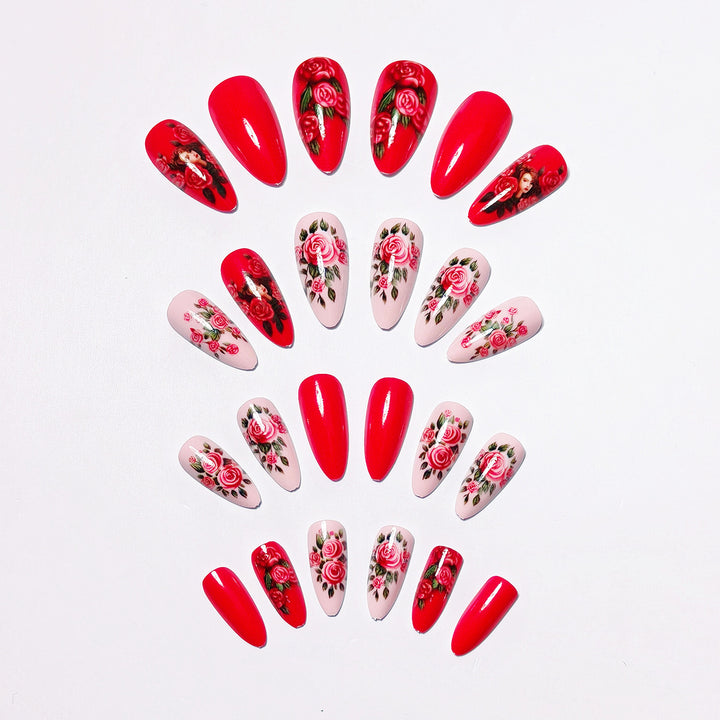 Creative Artificial Nails with Romantic Rose Design Stornfield