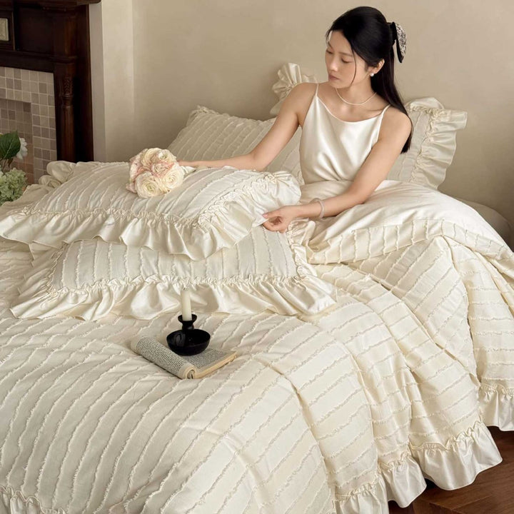 Ruffled Textured Cotton Sateen Duvet Cover Set