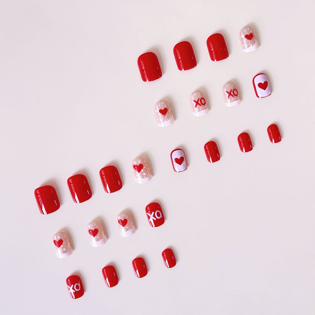 Artificial nail set with romantic heart and glitter motifs Stornfield
