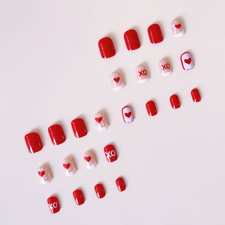 Artificial nail set with romantic heart and glitter motifs Stornfield