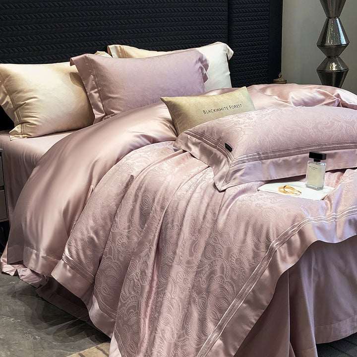 Luxury Textured-Border Egyptian Cotton Duvet Cover Set with Decorative Shams
