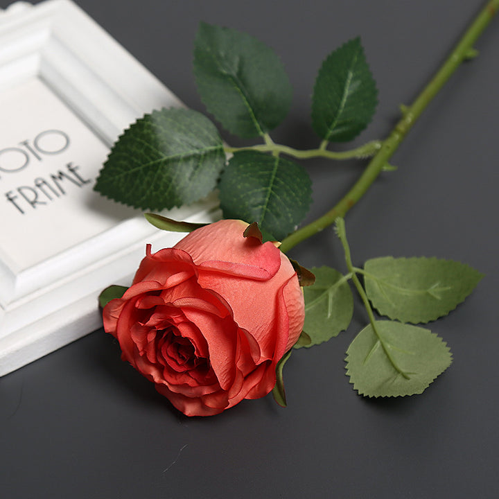 Realistic Silk Rose with Greenery