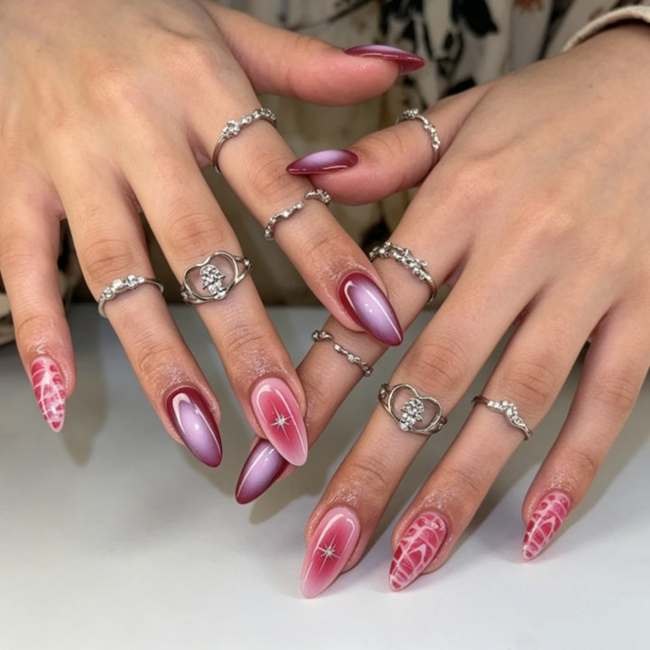 Artistic Press-On Nail Set with Celestial Design Stornfield