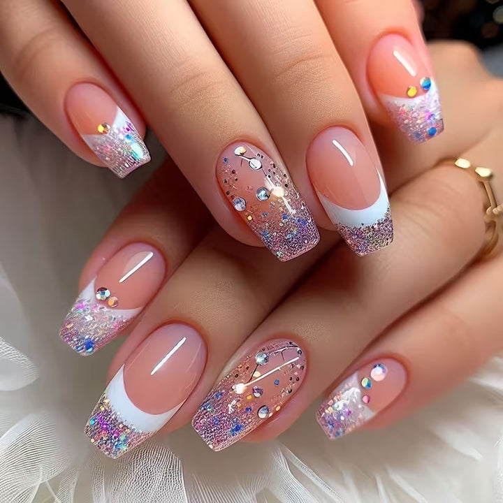 Glittering artificial nails with elegant tip and sparkling accents Stornfield
