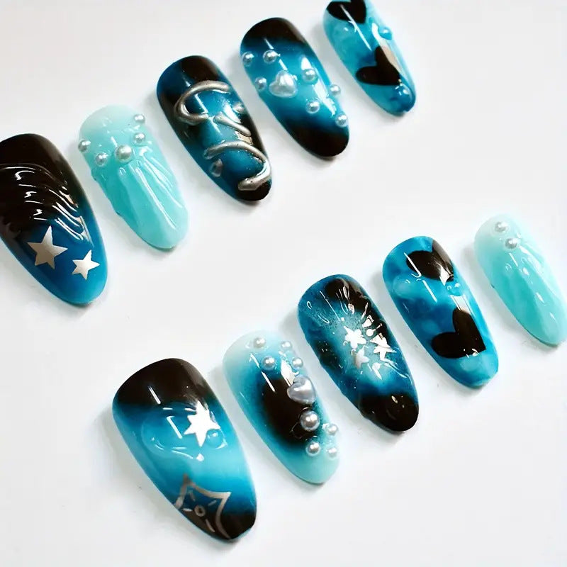 Artistic Ocean-Themed Press-On Nail Art Stornfield