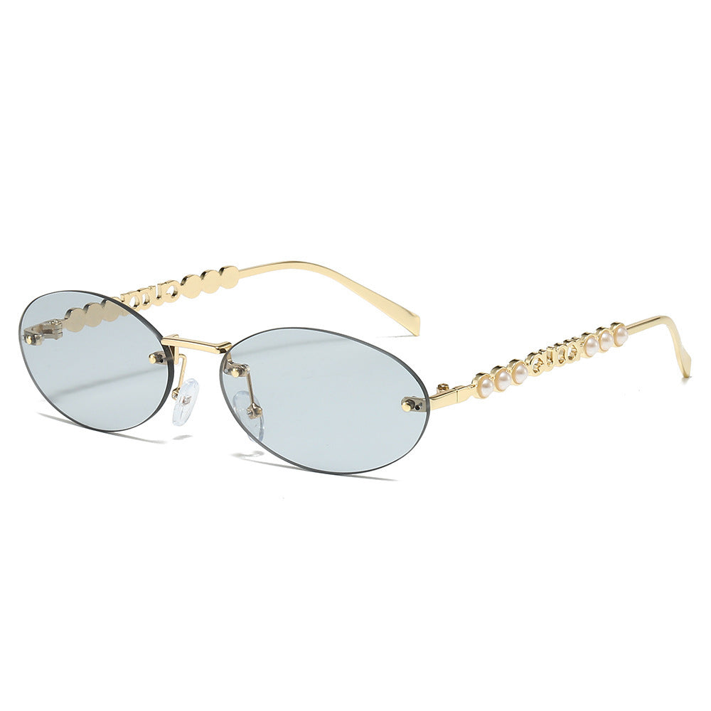Women's fashionable sunglasses with oval frame and pearl-embellished temples Stornfield