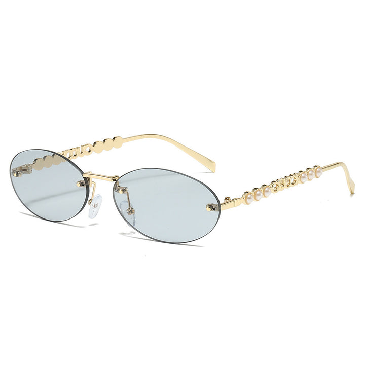Women's fashionable sunglasses with oval frame and pearl-embellished temples Stornfield