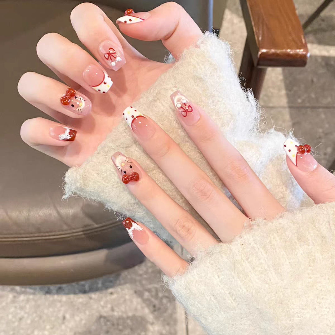 Artistic Press-On Nail Set with Whimsical Holiday Designs Stornfield