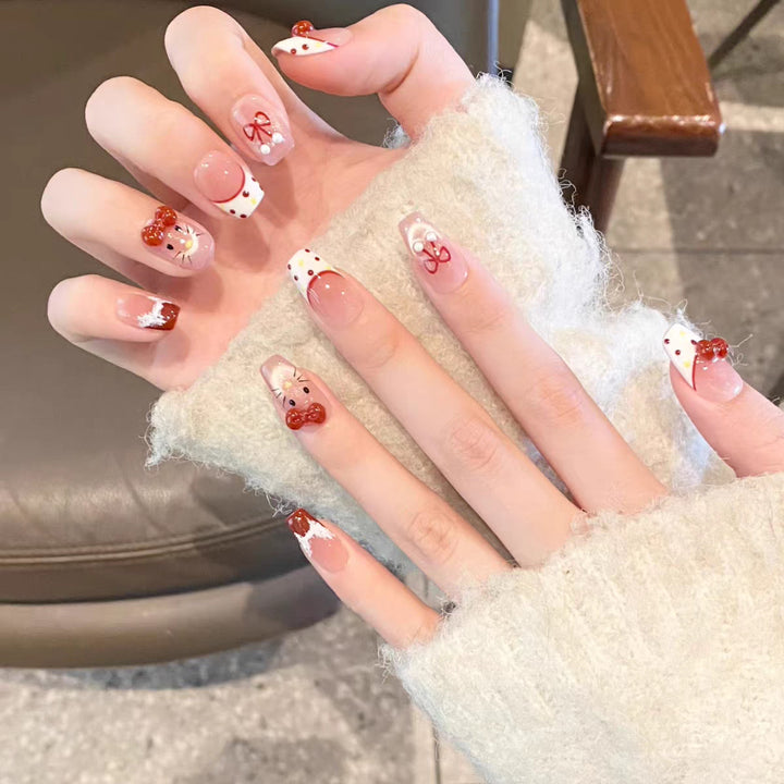 Artistic Press-On Nail Set with Whimsical Holiday Designs Stornfield