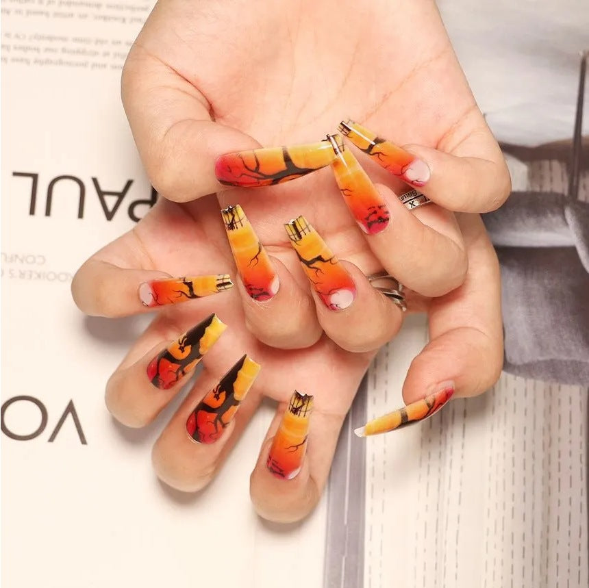 Artistic Press-On Nail Design with Dripping Effect Stornfield