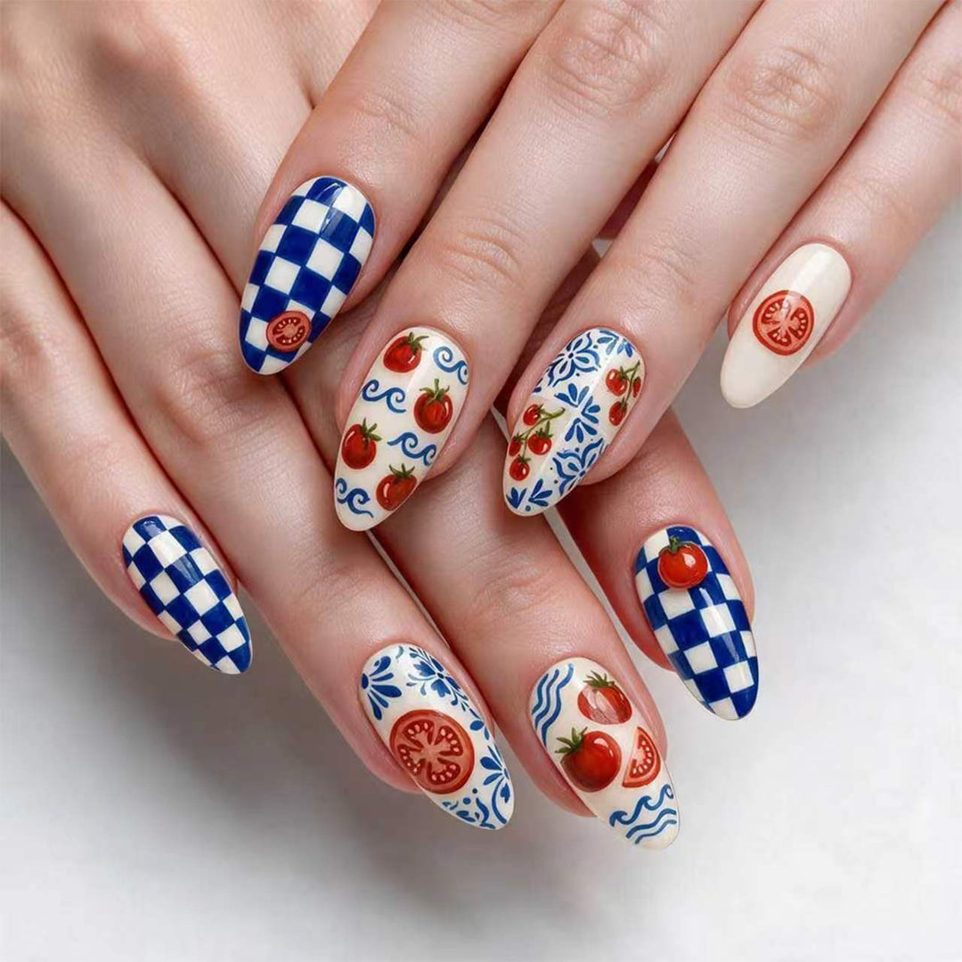 Artistic Stiletto Nails with Cheerful Tomato Design Stornfield