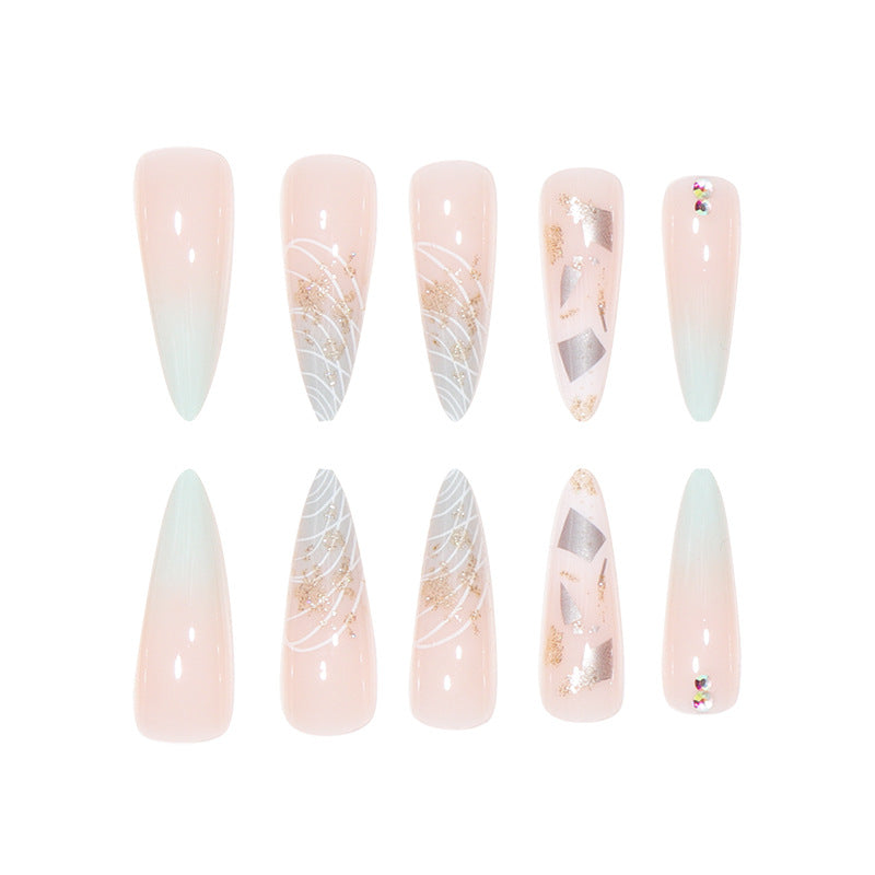 Stylish Stiletto Press-On Nail Extensions with Gold Accents Stornfield